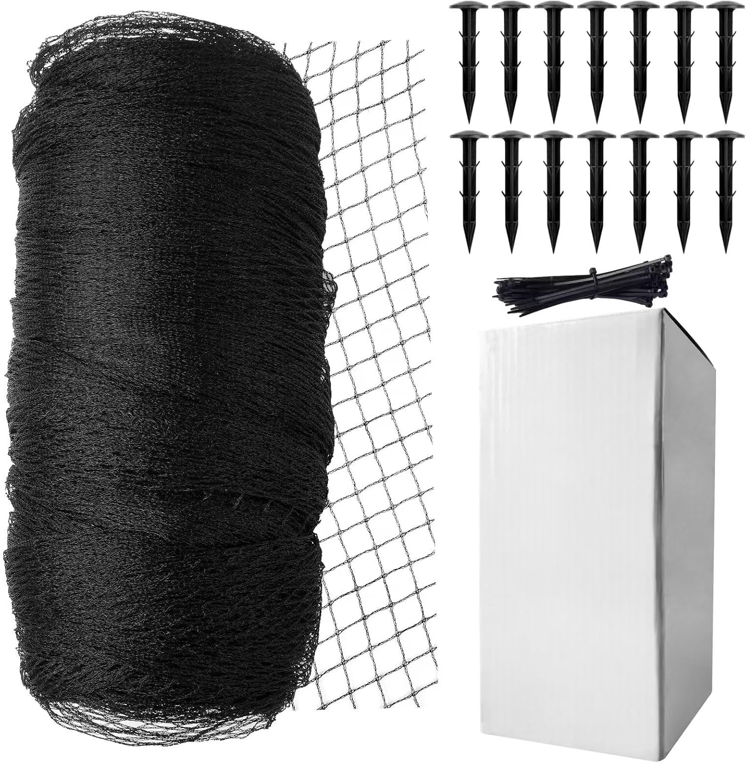 Black polyethylene pond netting in use