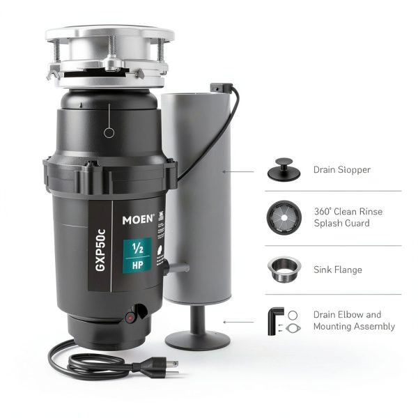 Moen 0.5 HP Compact Garbage Disposal for Kitchen Sink-4